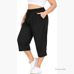 Plus Size Capri Pants Loose Fit Yoga Sweatpants with Pockets Workout